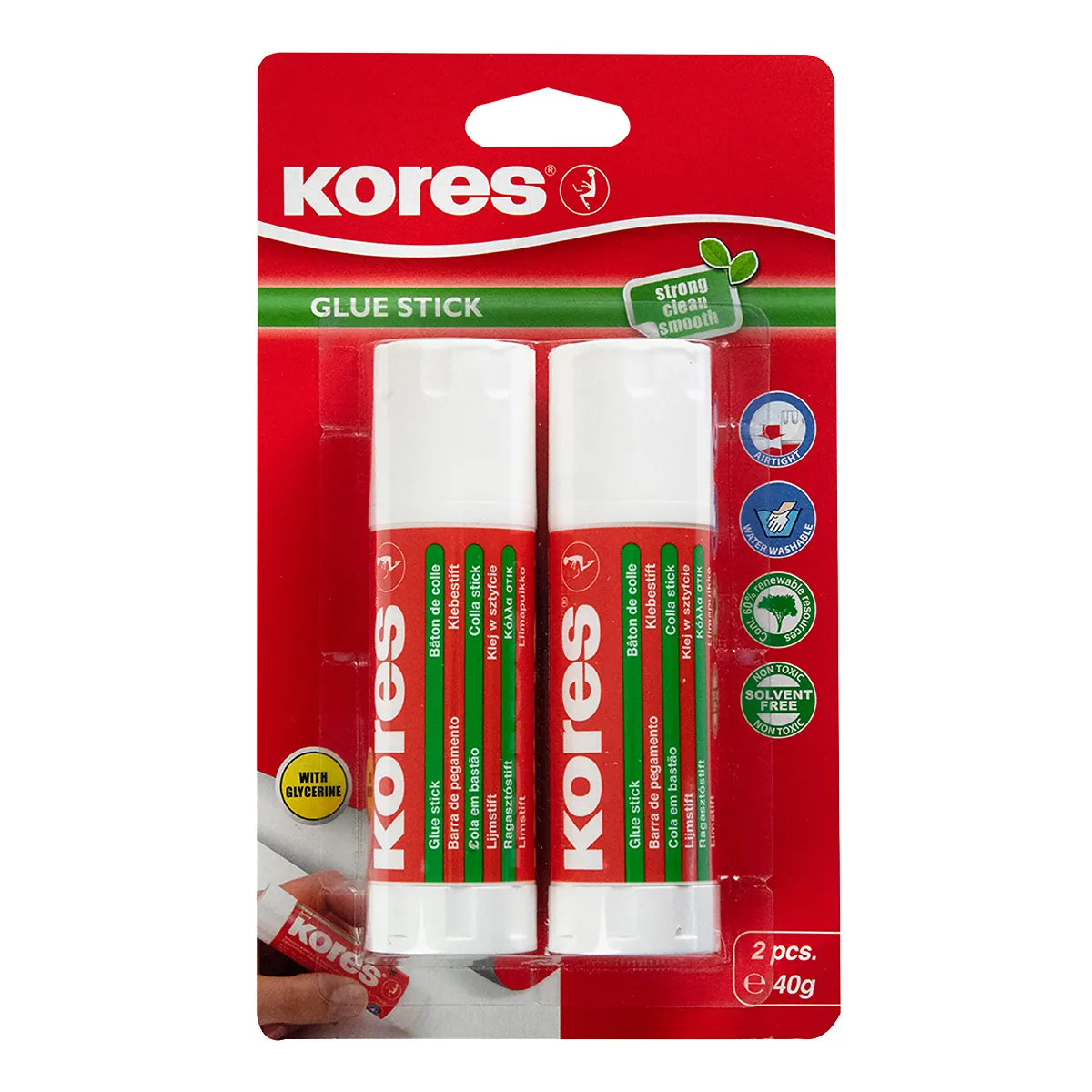 Bâton de colle blanche sans solvant Kores 40g - Colle stick – Lot de 2 - Dévidoirs, adhésifs, colles-1