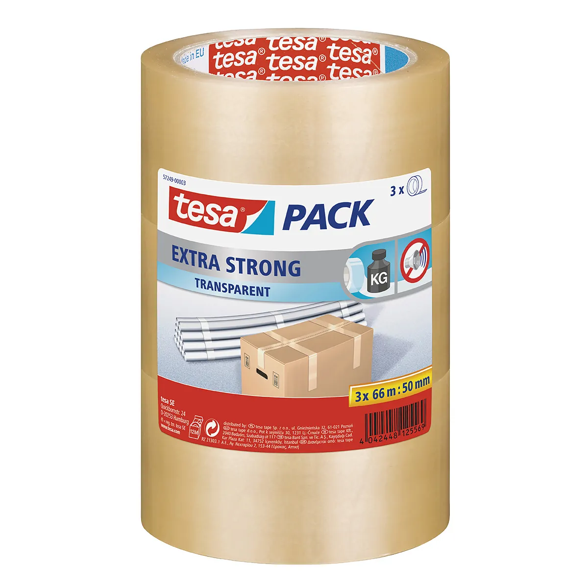 Ruban adhésif transparent PVC / Caoutchouc 50 mm x 66 m Tesa - Ruban adhésif emballage - Lot de 3 - Rubans adhésifs et dévidoirs