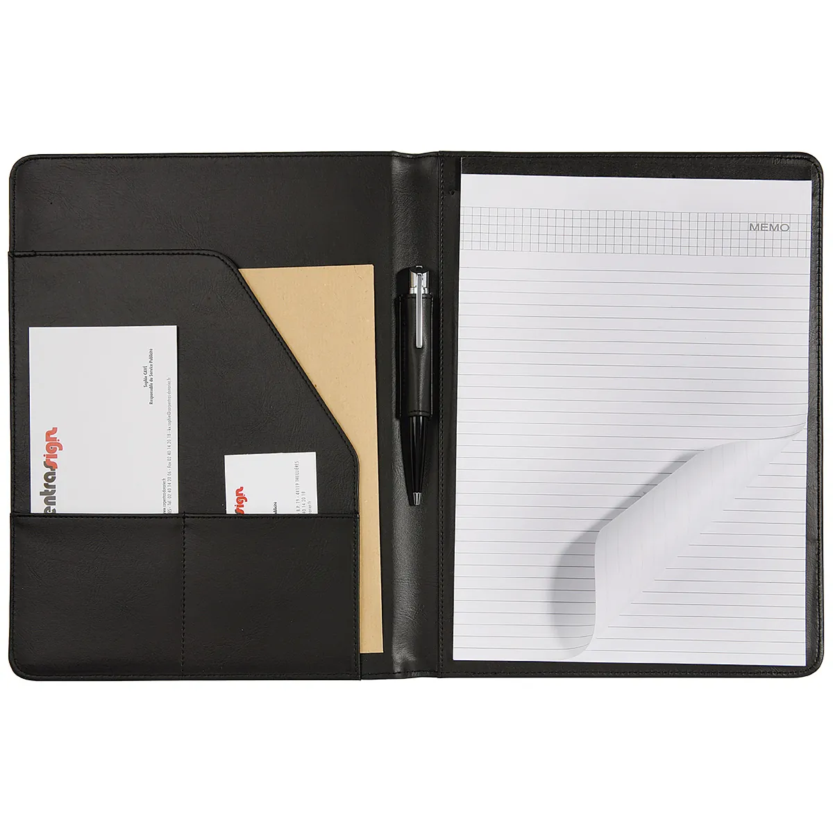 Conférencier A4 Sign Simili Cuir Noir avec Bloc-Notes - Porte-blocs et Porte-documents