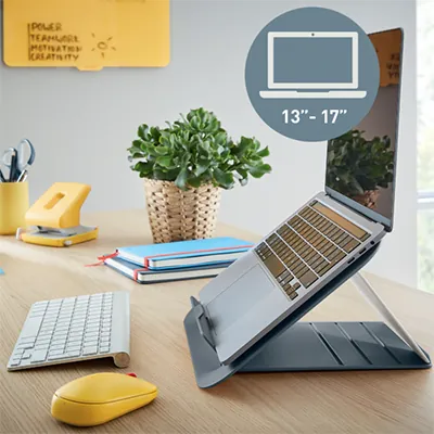 Support pour ordinateur portable Leitz Ergo Cozy gris – réglable 13 à 17 - Ergonomie bureautique -1