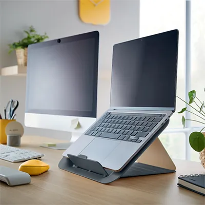 Support pour ordinateur portable Leitz Ergo Cozy gris – réglable 13 à 17 - Ergonomie bureautique -5
