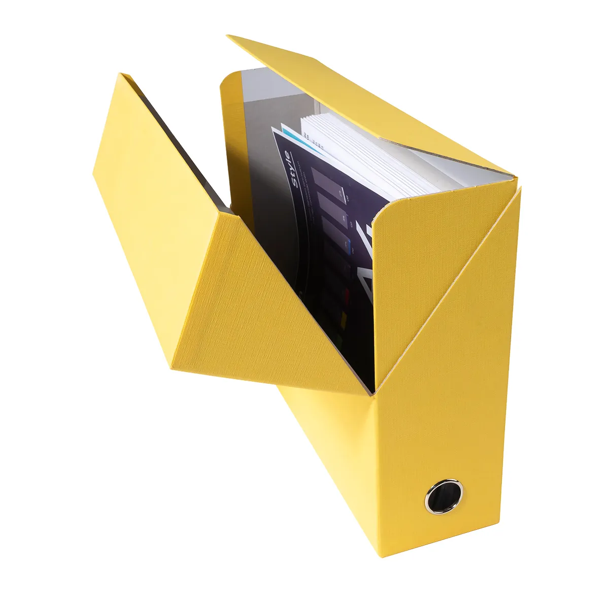 Boîte de transfert A4 Dos 90 mm carton toilé couvercle abattant et oeillet Exacompta - Jaune - Boîtes archives, Boîtes de transfert-2
