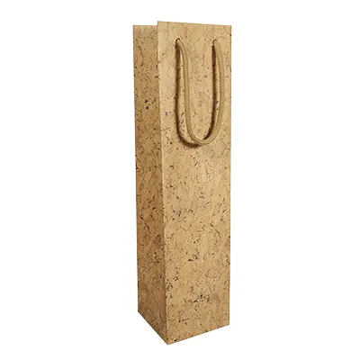 Sac 1 bouteille kraft lisse brun poignées corde coton 9,5+9,1x38,5 cm – Paquet de 10 - Sacs pour bouteilles de vin