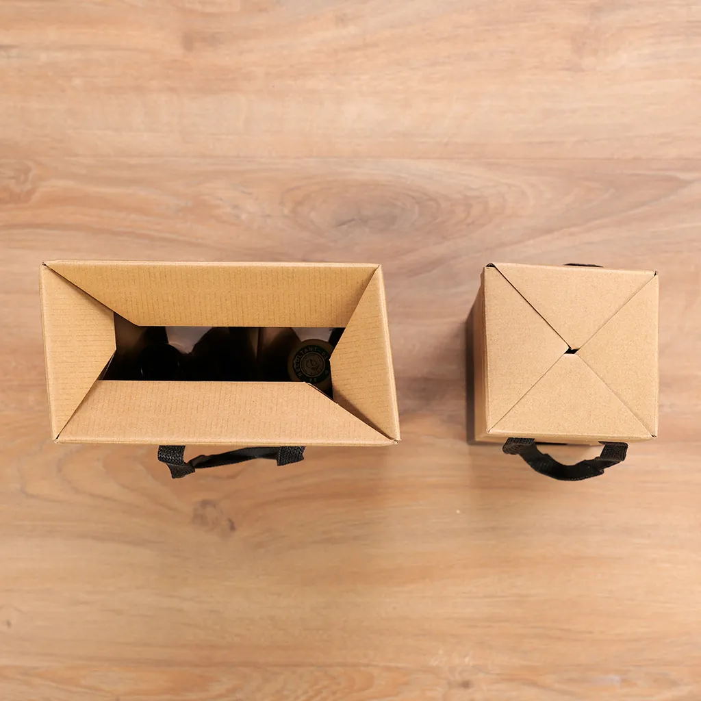 Sac pop-up 2 bouteilles brun/noir à fenêtre poignées papier 19+9,5x38,5 cm – Paquet de 10 - Sacs pour bouteilles de vin-4