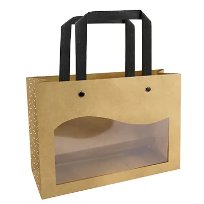 Sac kraft boutique brun à fenêtre et poignées noires – L 26 x P 11 x H 21,5 cm – Paquet de 10 - Sacs kraft à fenêtre