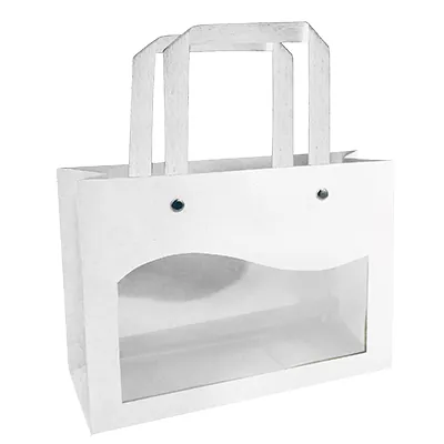 Sac kraft  blanc à fenêtre et poignées blanches – L 20 x P 7,5 x H 15 cm – Paquet de 10 - Sacs kraft à fenêtre