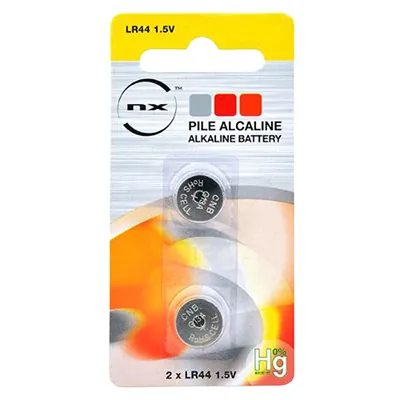 Pile bouton alcaline LR44 1,5V 145mAh 11,6mm NX 0% Hg – Pack de 2 - Piles