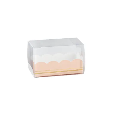 Boîte macarons rose / or couvercle transparent PET 16x5x5cm – 6 à 7 macarons - Paquet de 10 - Boîtes macarons