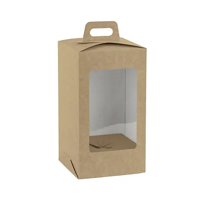 Boîte œuf de Pâques brune à fenêtre et poignée 15 x 15 x 27 cm - Boîte Pâques - Paquet de 10 - Ballotins à chocolats