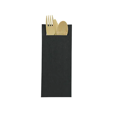 Pochette à couverts noire + serviette blanche 20 x 8,5 cm – Lot de 500 - Serviettes jetables, Serviettes cocktails-1