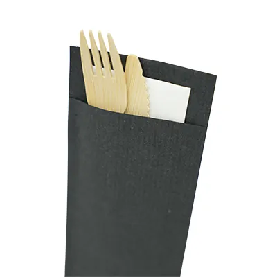 Pochette à couverts noire + serviette blanche 20 x 8,5 cm – Lot de 500 - Serviettes jetables, Serviettes cocktails-2