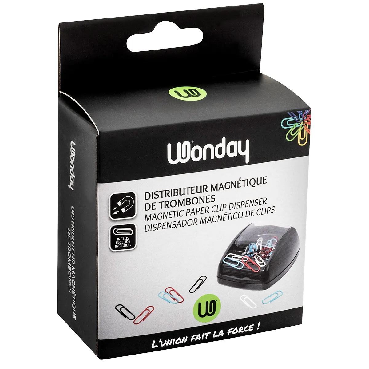 Distributeur de Trombones Magnétique Wonday Noir - Pinces et trombones