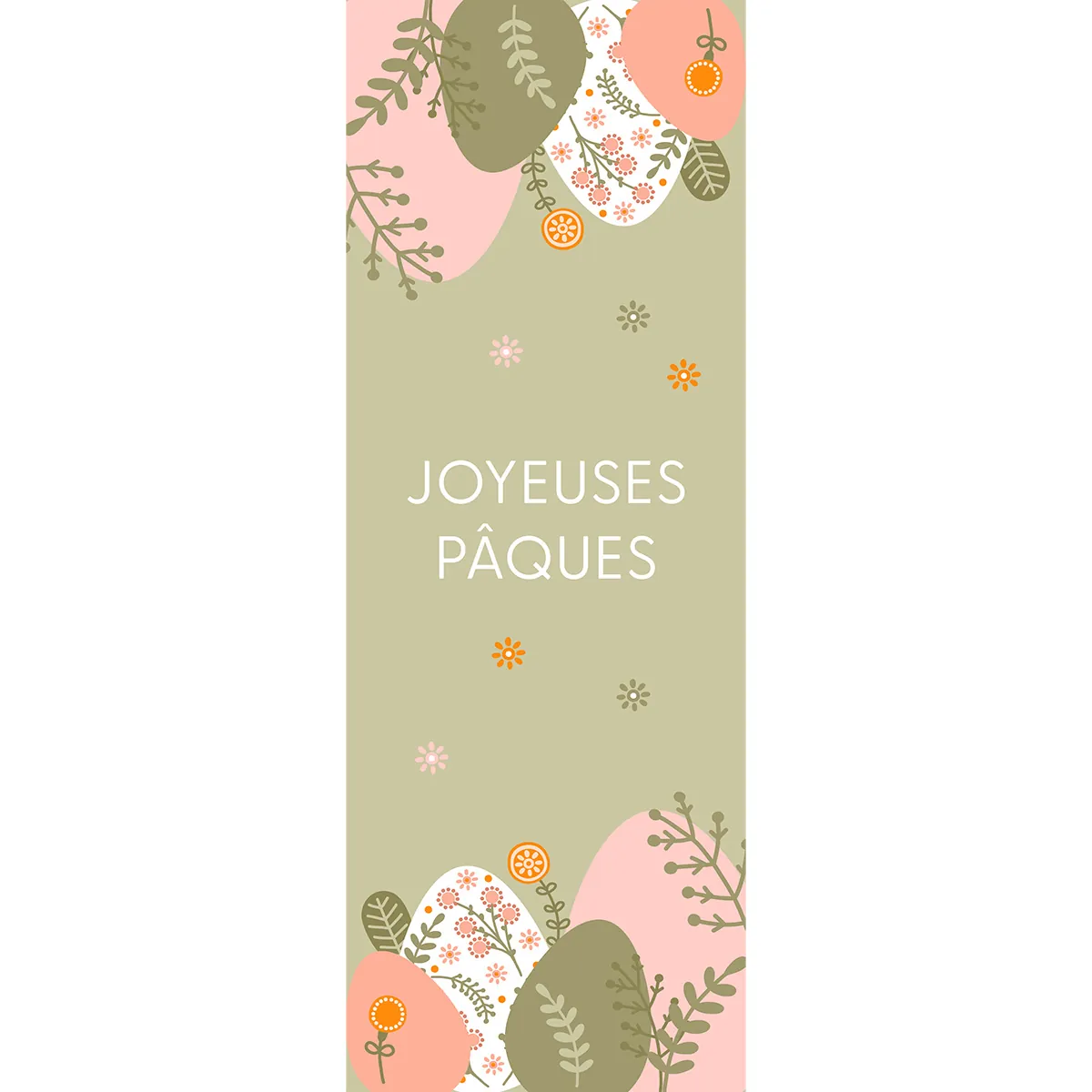 Affiche Pâques verticale motif œufs fleurs pastel 42 x 119 cm