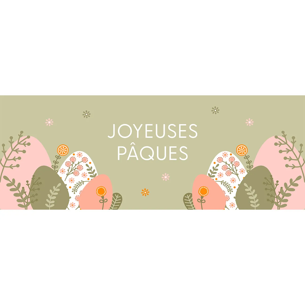 Affiche Pâques horizontale motif œufs fleurs pastel 84 x 30 cm