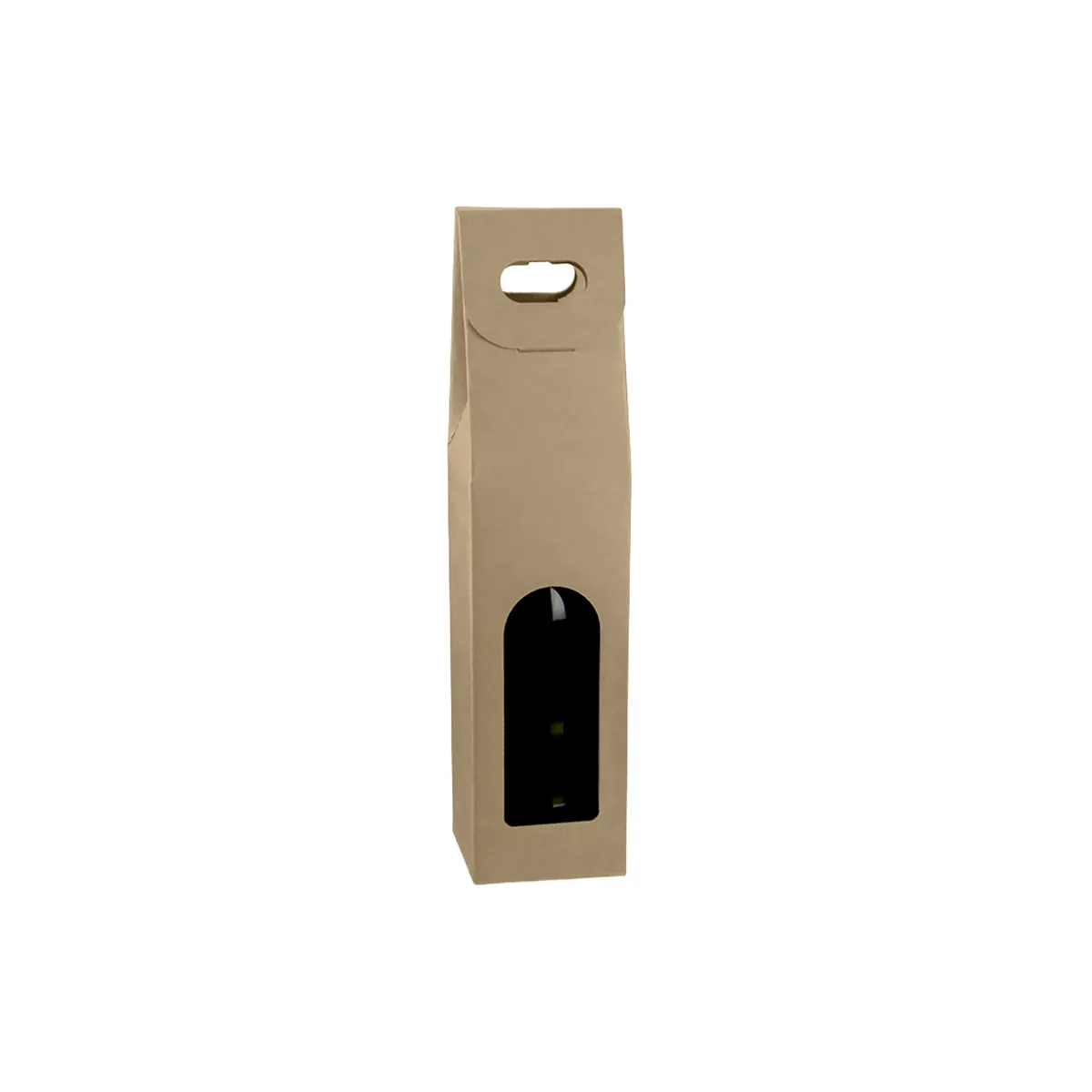 Boîtes pour 1 bouteille de vin à fenêtre poignée kraft brun 9x9x38,5cm – paquet de 50 - Coffrets pour bouteilles de vin, Boîtes pour bouteilles de vin