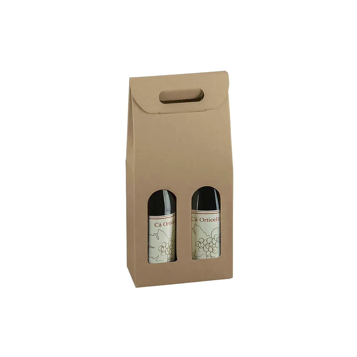 Boîtes pour 2 bouteilles de vin à fenêtre poignée kraft brun 18x9x38,5cm – paquet de 30 - Coffrets pour bouteilles de vin, Boîtes pour bouteilles de vin