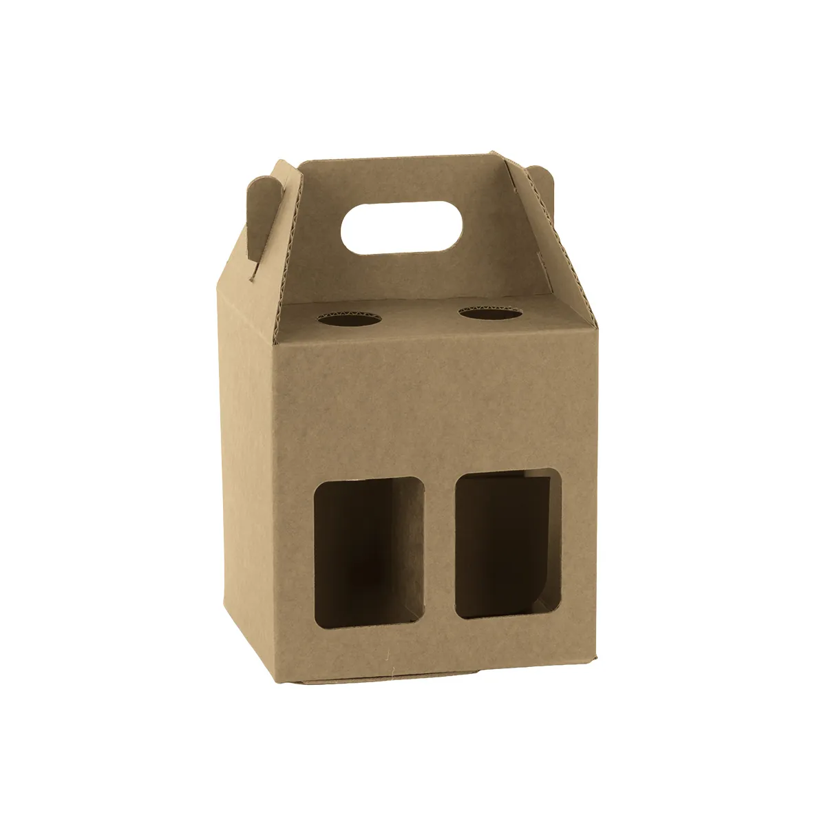 Étui 4 bières kraft brun à fenêtre avec poignée 13x13x21cm - Lot de 30 - Mètres de bières, Emballages pour bouteilles de bières