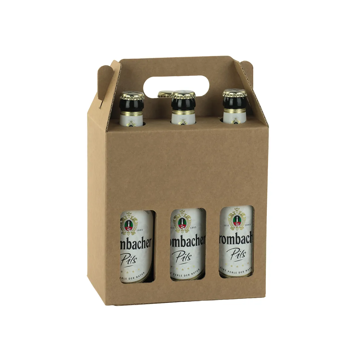 Étuis bouteille bière brun à fenêtre poignée 19x13x21cm – 6 bouteilles – Paquet de 30 - Mètres de bières, Emballages pour bouteilles de bières-1