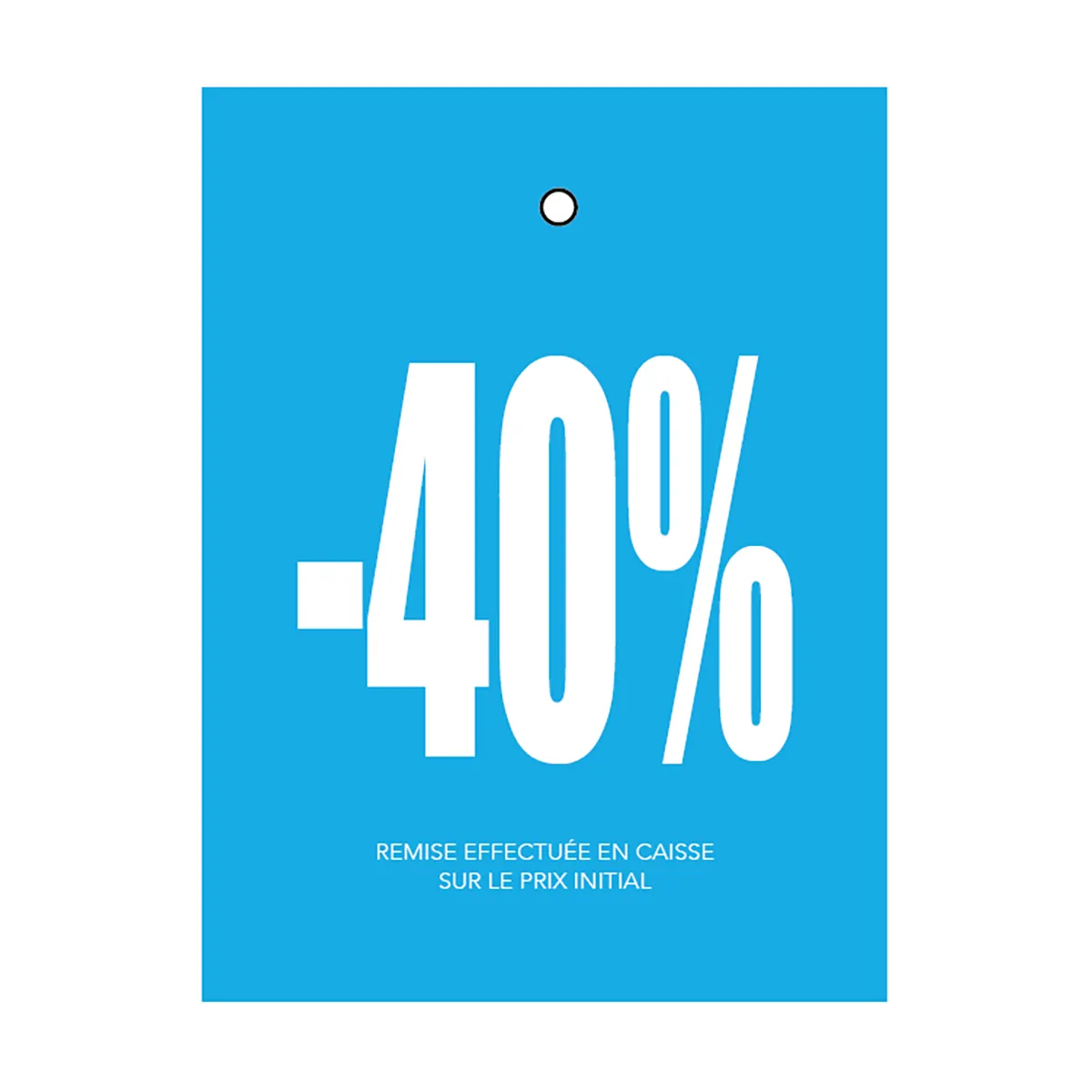 Etiquette à trou -40% bleu/blanc 50x70mm carton 200g - Lot de 250 - Etiquette Soldes - Étiquettes Soldes