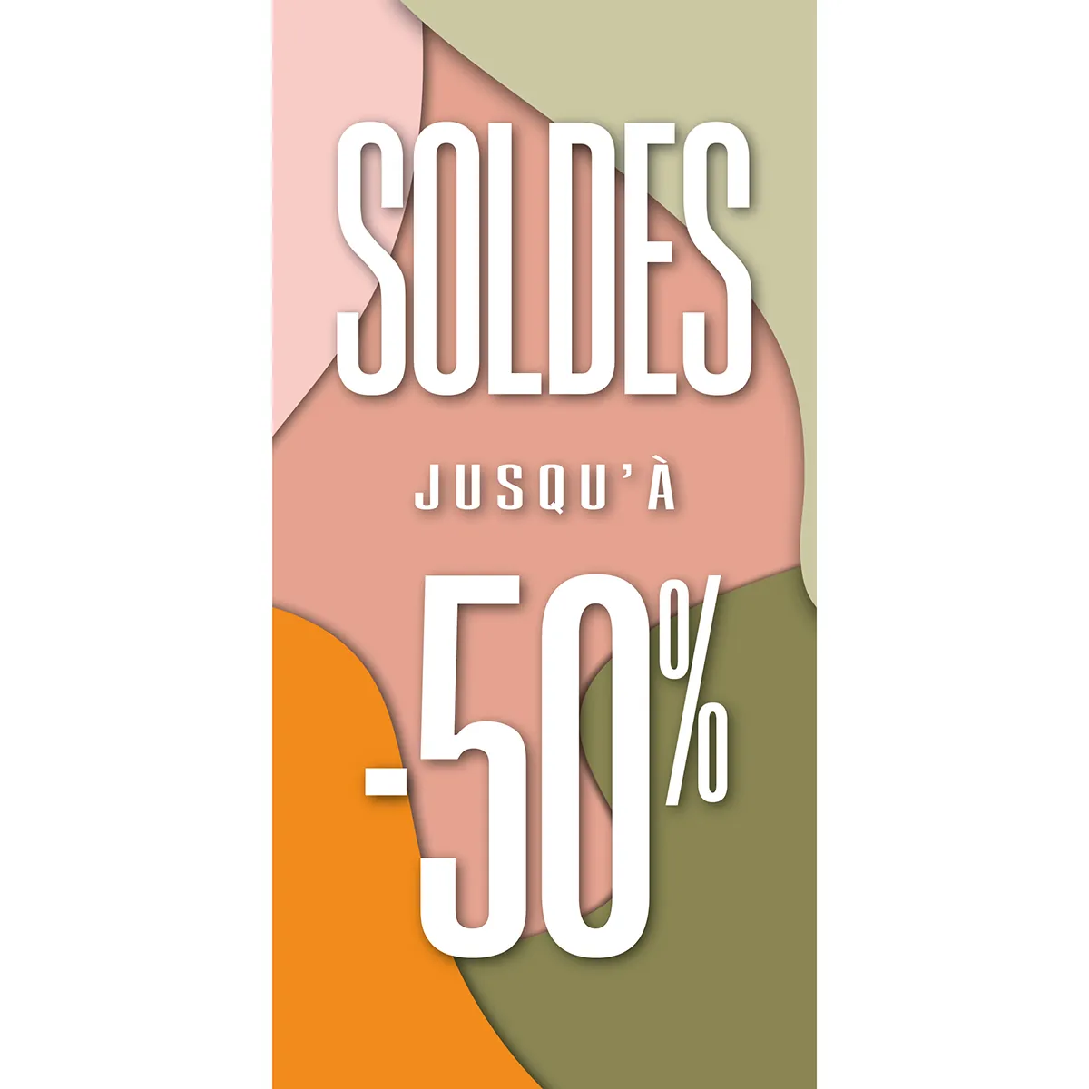Affiche SOLDES style pastel nature organique 40 x 80 cm rose/vert/orange, papier ½ mat 170g - Affiches Soldes