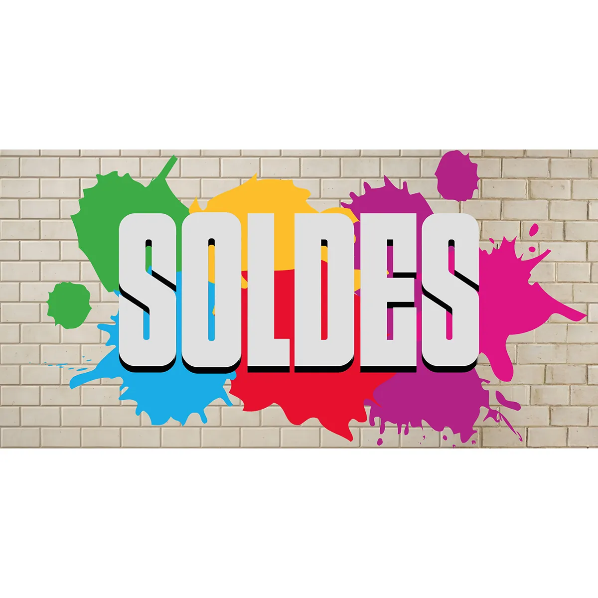 Affiche SOLDES 80x40cm effet graff multicolore – pour vitrines et corners de soldes - Affiches Soldes