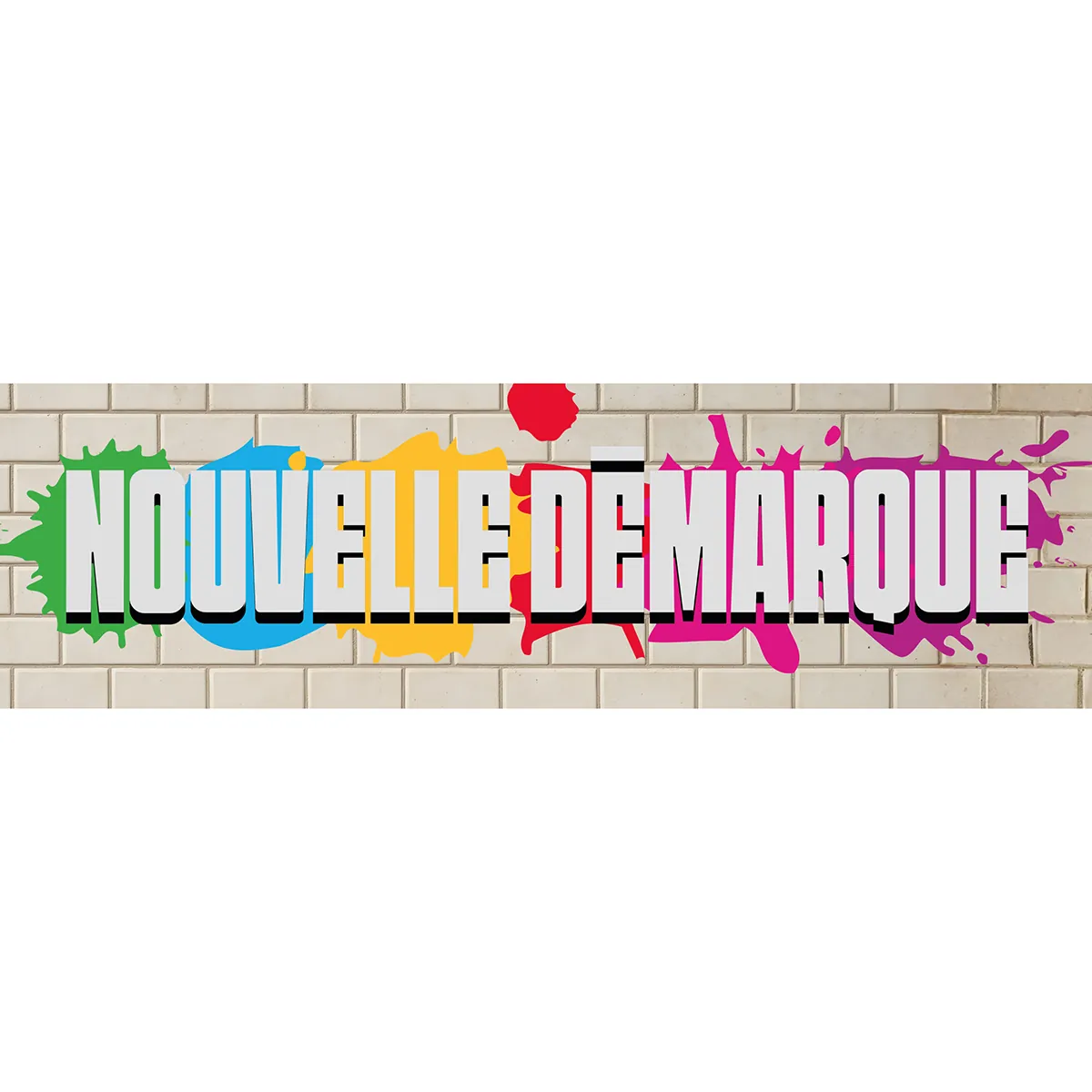 Affiche NOUVELLE DÉMARQUE 80 x 25 cm effet graff multicolore – pour vitrines et corners de soldes - Affiches démarques