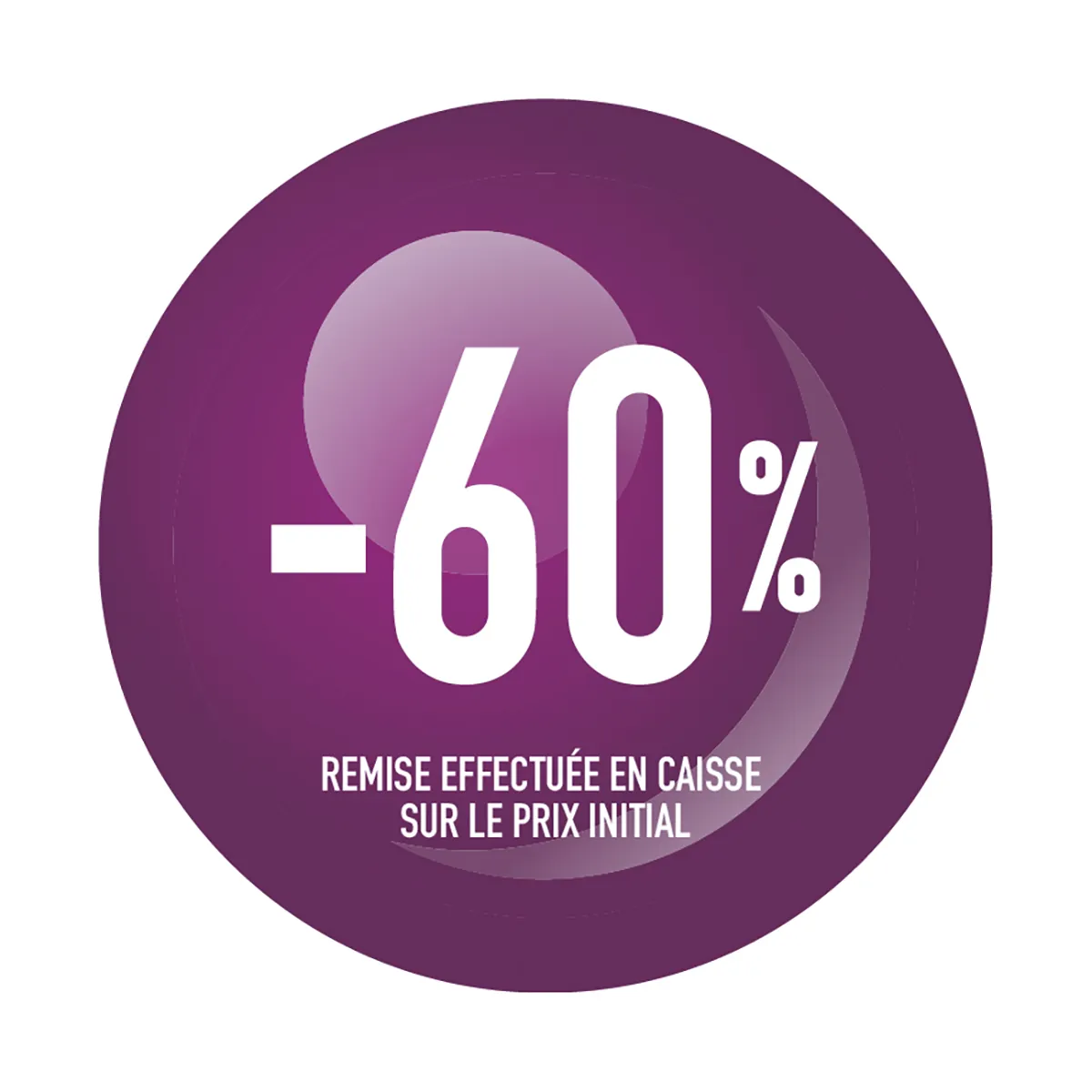 Sticker Soldes “-60%” Violet – Pastille adhésive ø10mm - Lot de 500 - Étiquettes adhésives Soldes