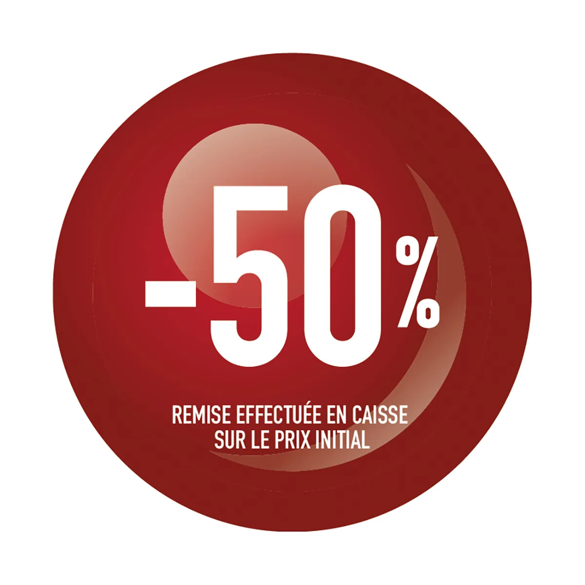 Sticker Soldes “-50%” Rouge – Pastille adhésive ø25mm - Lot de 500 - Étiquettes adhésives Soldes