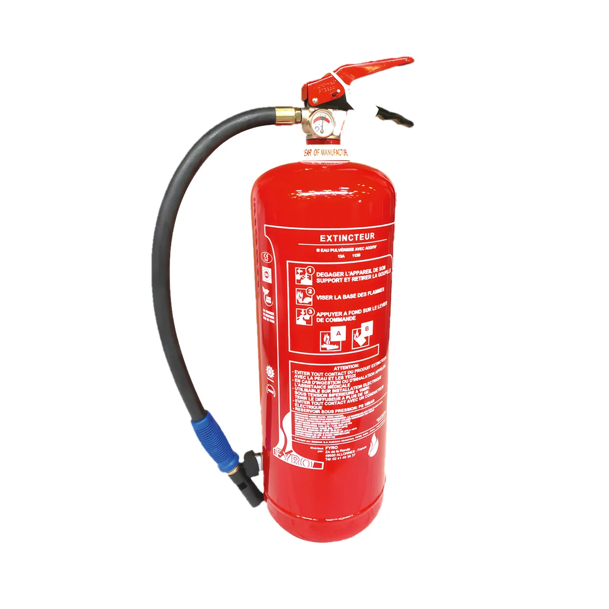 Extincteur 6L Eau + Additif Sans Fluor Norme NF/CE/BENOR/MED – Classe 13A/113B - Extincteurs