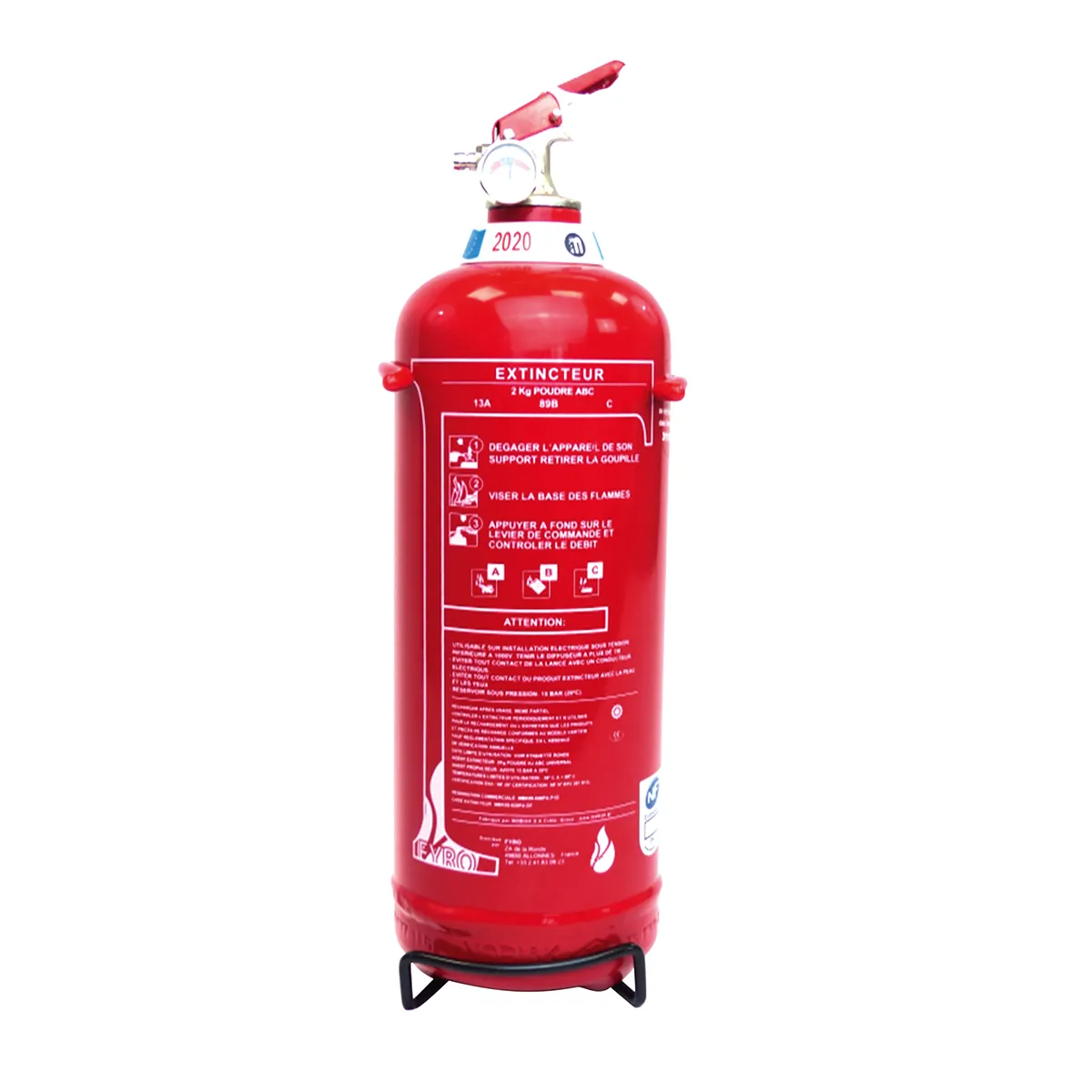 Extincteur Poudre 2Kg ABC 40% avec manomètre Certifié MED/NF – Marine, PL & Industries - Extincteurs