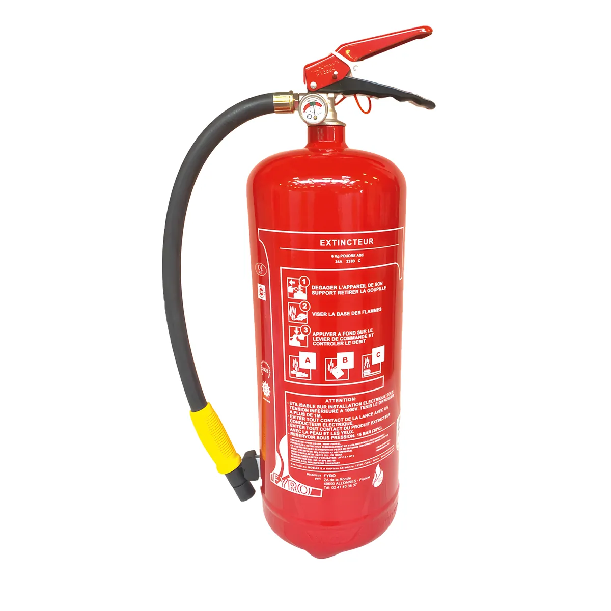 Extincteur poudre ABC PP 6 kg avec manomètre pression permanente Norme NF EN3 / MED - Extincteurs