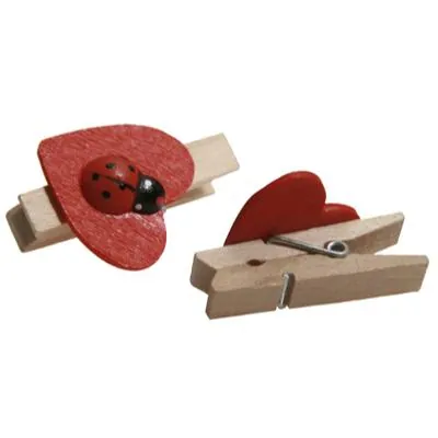 Mini pince à linge avec coccinelle et coeur 3,5 cm - Mini pince en bois - Lot de 48 - Pinces