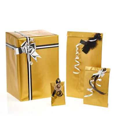 Pochette cadeau papier couché Or 18 x 6 x 33,5 cm - Sachet papier - Lot de 250 - Pochettes cadeaux unies-1