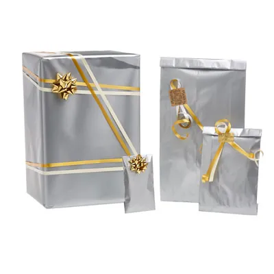 Papier cadeau argent uni couché blanc 70 cm x 50 m 60 g/m² – le rouleau - Papiers cadeaux unis-1