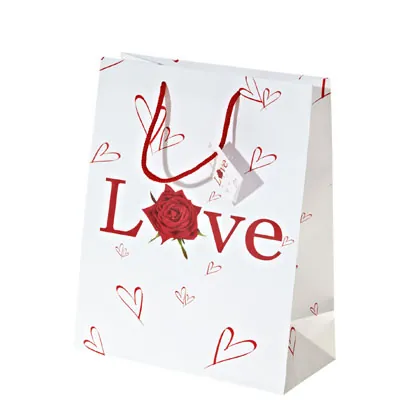 Sac cadeau papier pelliculé Love 17,8 x 9,8 x 22,9 cm - Sac Saint Valentin - Lot de 20 - Sacs pelliculés à motifs