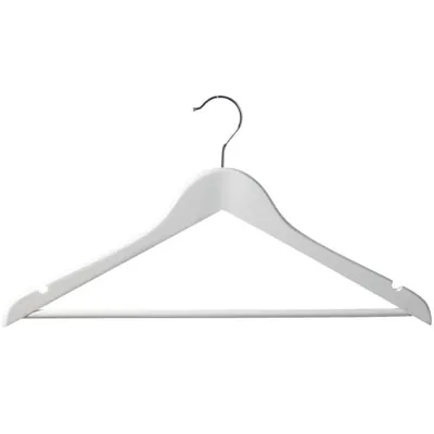 Cintre bois blanc avec barre et encoches 44,5 cm - Cintre chemise - Cintre costume - Lot de 3 - Cintres bois