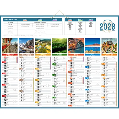 Calendrier bancaire 2026 gamme Planète - 7 mois recto verso - 43 x 55 cm - 320 g/m² - 100 % recyclable - Calendriers professionnels-1