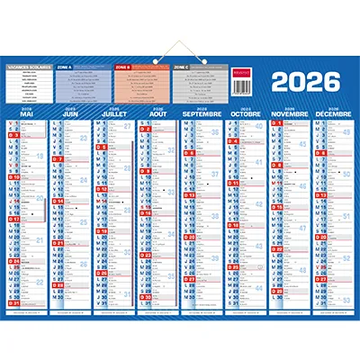 Calendrier classique 16 mois 2025-2026 - 40,5 x 55 cm - 8 mois recto/verso - recyclable - congés scolaires, fêtes, lunaisons - Origine France Garantie - Calendriers professionnels-1