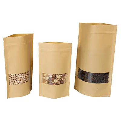 Sachet doypack avec fenêtre 250 ml 12 x 4 x 20 cm fermeture zip - Sachet stand up - Brun - Lot de 50 - Sachets doypacks-2