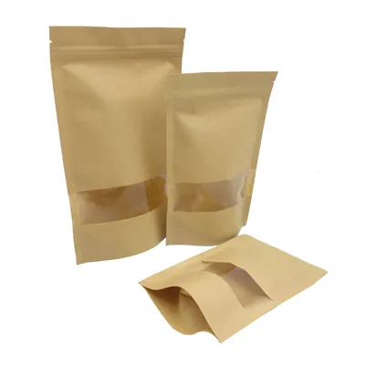Sachet doypack avec fenêtre 250 ml 12 x 4 x 20 cm fermeture zip - Sachet stand up - Brun - Lot de 50 - Sachets doypacks-1