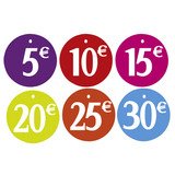 Étiquettes à trou Prix ronds Ø 5 cm – Coloris assortis - Paquet de 150