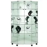 Vitrine d’angle en verre trempé avec fond miroir L 82 x P 40 x H 180 cm - Vitrine en verre