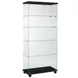 Vitrine colonne en verre trempé - Verre transparent / Décor noir - L 80 x P 40 x H 180 cm