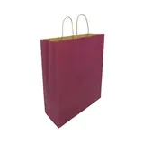 Sacs kraft aubergine à poignées torsadées brunes 35 + 14 x 44 cm – Paquet de 50