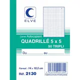Carnet manifold autocopiant quadrillé 5x5 - 10,5 x 14 cm - 50 feuilles 3 exemplaires