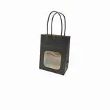 Sac kraft avec fenêtre et poignées torsadées, noir, 11 + 6 x 14 cm, paquet de 20