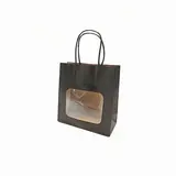 Sac kraft avec fenêtre et poignées torsadées, noir, 17,5 + 7,5 x 18,5 cm, paquet de 20