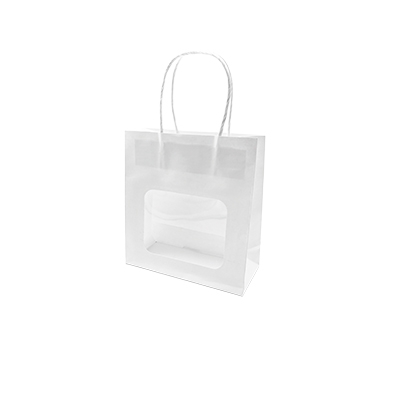 Sac kraft avec fenêtre et poignées torsadées, blanc, 17,5 + 7,5 x 18,5 cm, paquet de 20