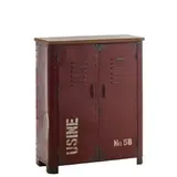 Buffet 2 portes bois / métal vieilli rouge style industriel 82 x 35,7 x 102 cm