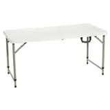 Table pliante portable plastique HDPE blanc 122 x 61 x 62 à 74 cm - Table pliable - Table de réception